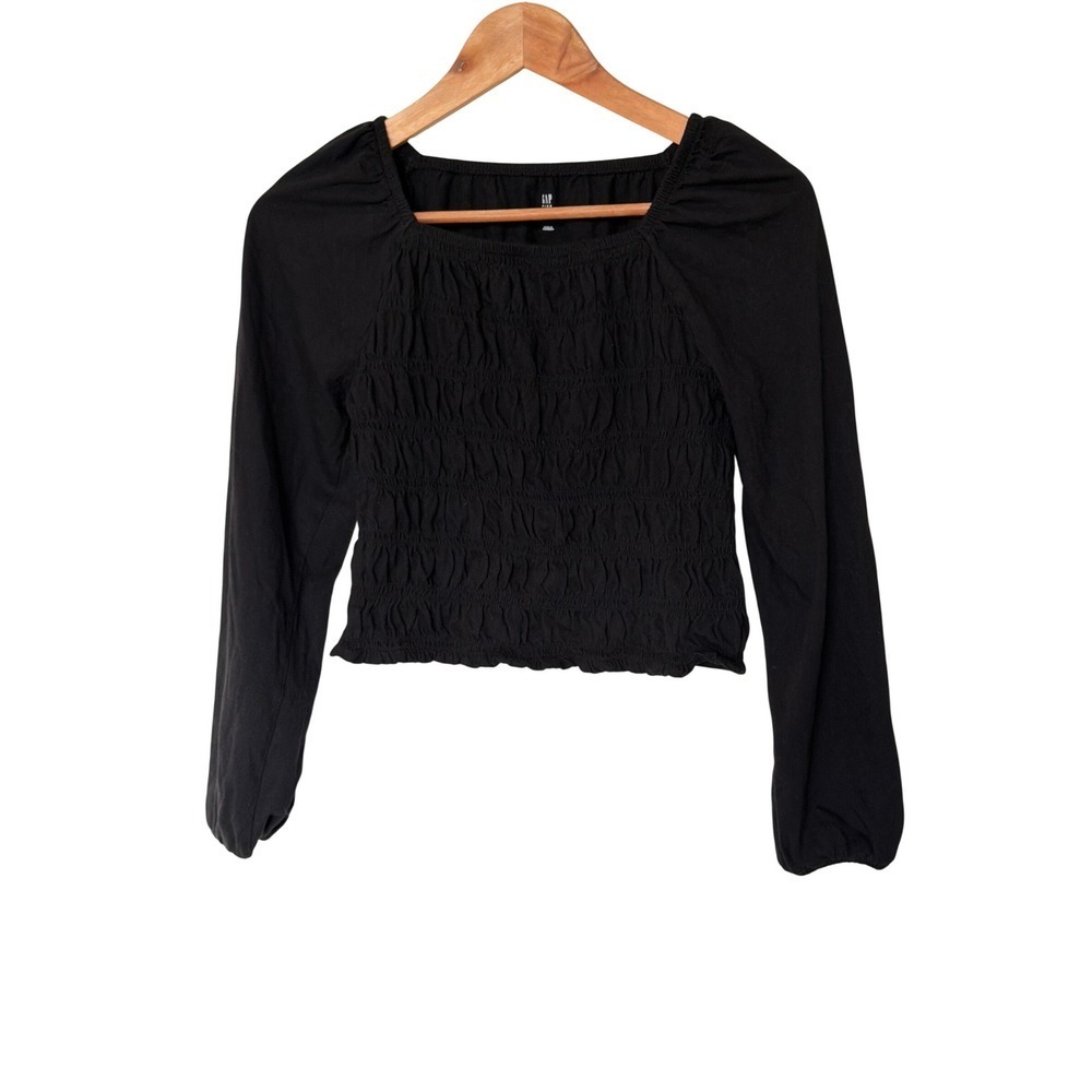 Gap Kids Black Long Sleeve Smocked Square Neck Crop Top Size XL 12